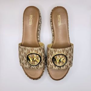 MICHAEL KORS Sadler Logo Jacquard Wedge Sandal, Size 7.5m